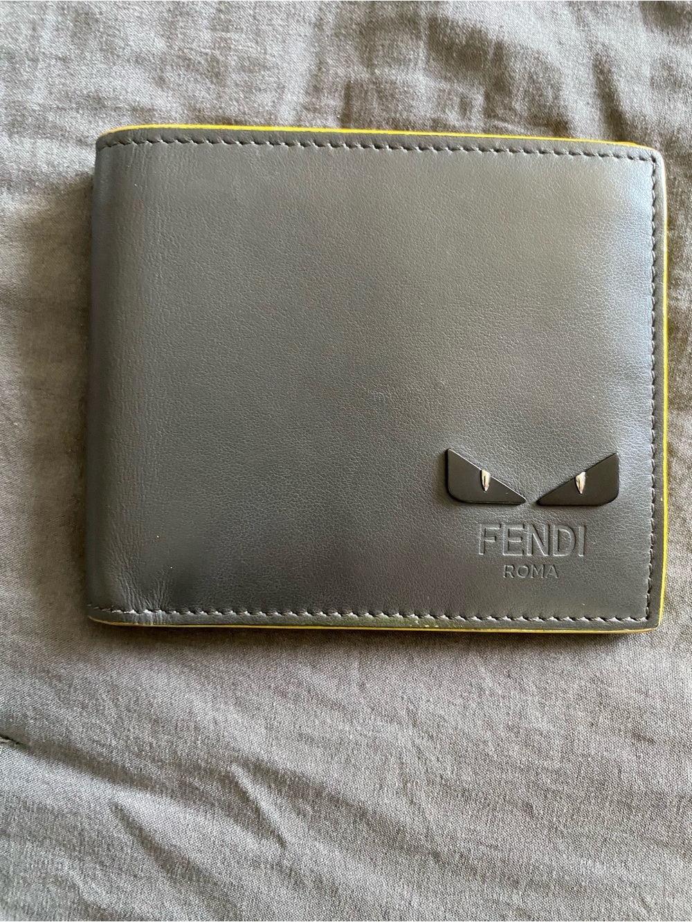 Fendi Gray Leather Men’s Monster Bi-Fold Wallet
